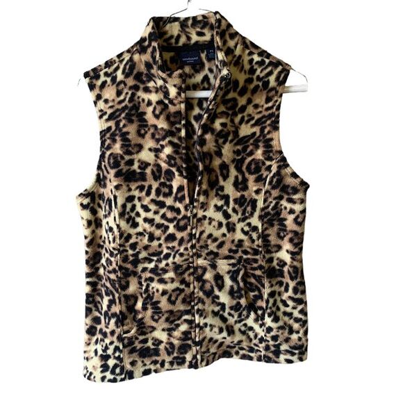 Westbound Leopard Animal Print Vest Size PS Zip Fleece Sleeveless Pockets - Picture 1 of 6